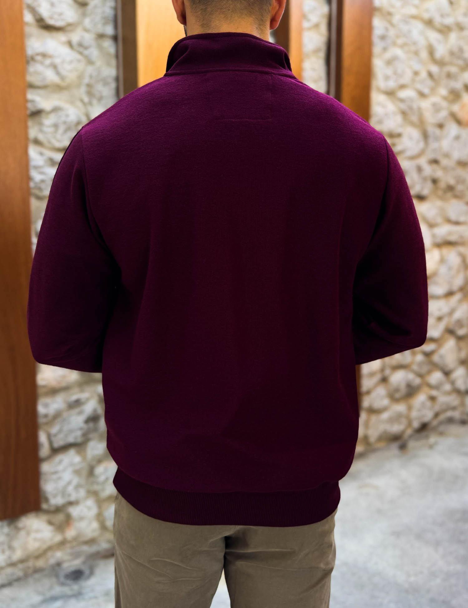 Everbest Ανδρική μπορντό ριπ με βελούδινη υφή μπλούζα με γιακά και φερμουάρ 261039B φωτογραφία